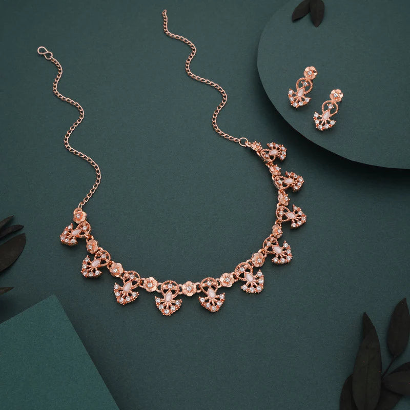 Tehzeeb Creation gold pleated white colour nacklace with earrings THZ350