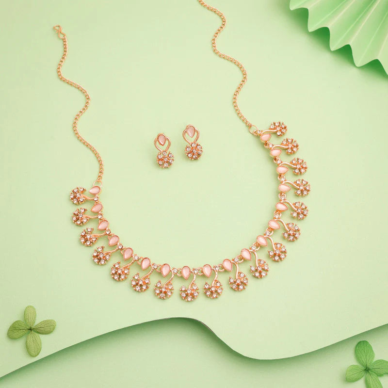 Tehzeeb Creation rose gold pleated baby pink choker nacklace with dangle earrings THZ267