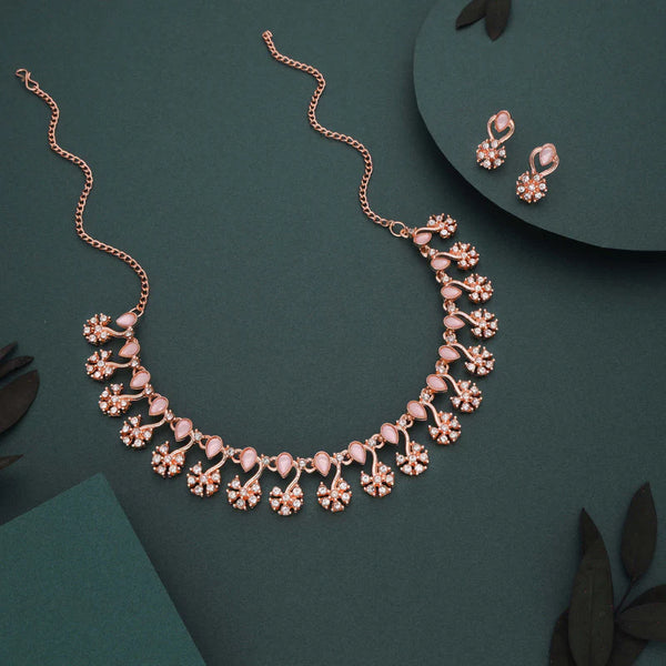 Tehzeeb Creation rose gold pleated baby pink choker nacklace with dangle earrings THZ267