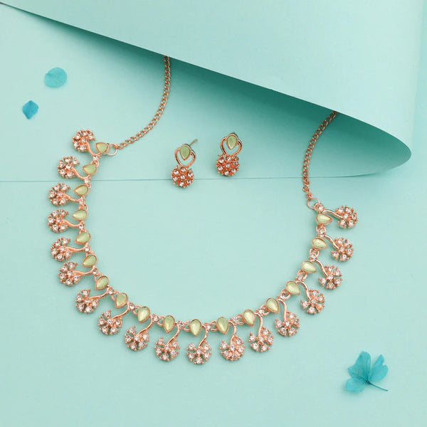 Tehzeeb Creation rose gold pleated sea green choker nacklace with dangle earrings THZ352
