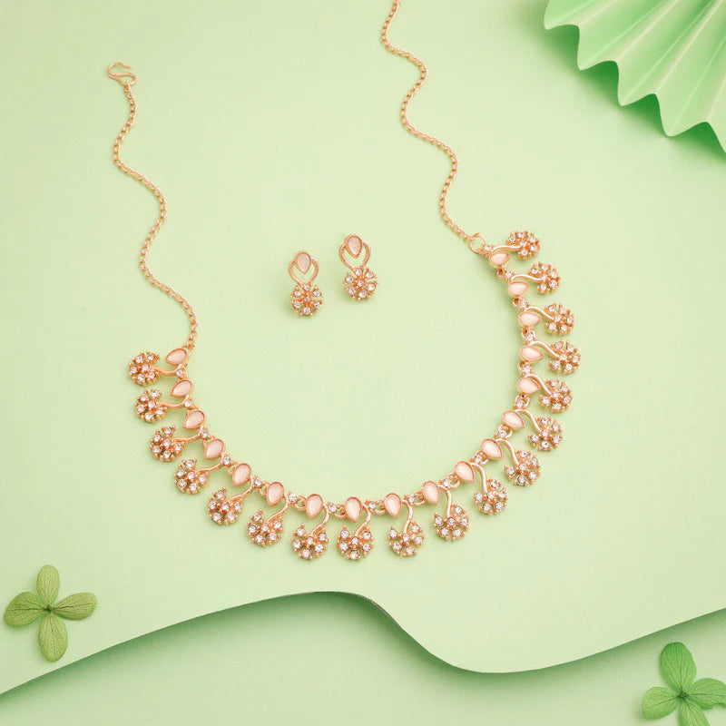 Tehzeeb Creation rose gold pleated white choker nacklace with dangle earrings THZ277