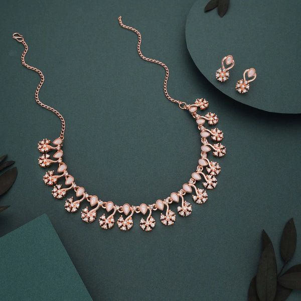 Tehzeeb Creation rose gold pleated white choker nacklace with dangle earrings THZ277