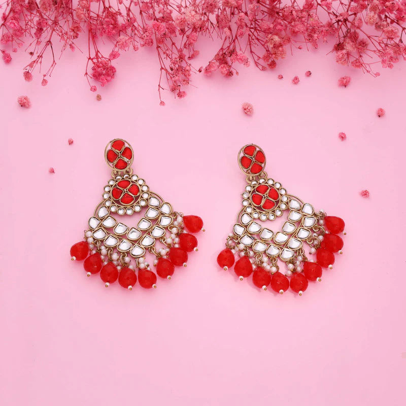 Tehzeeb Creation gold polish kundan red colour earrings THZ355