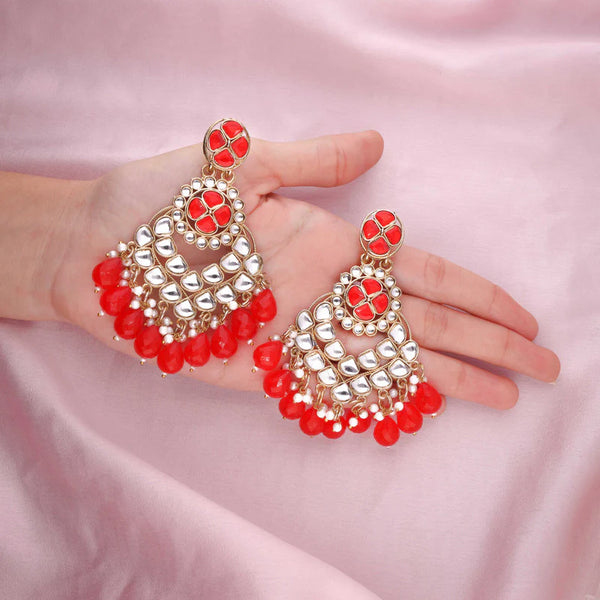 Tehzeeb Creation gold polish kundan red colour earrings THZ355