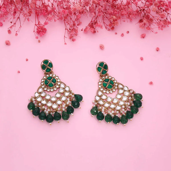 Tehzeeb Creation gold polish kundan green colour earrings THZ356