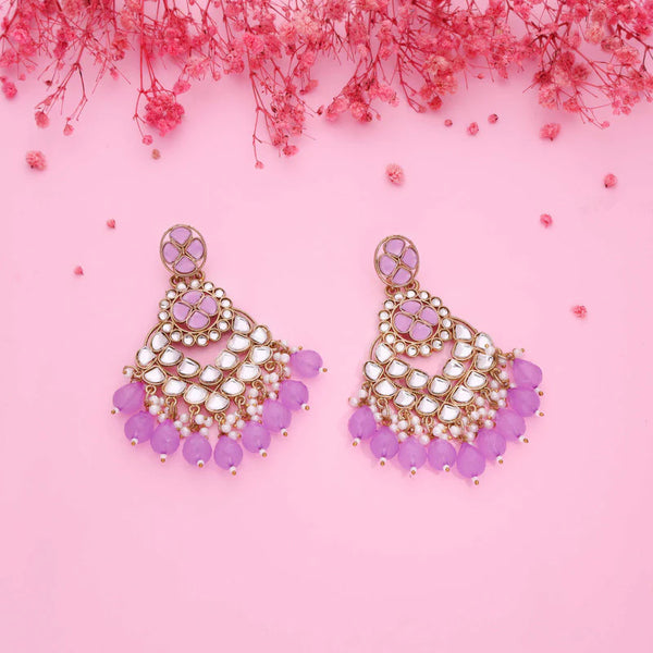 Tehzeeb Creation gold polish kundan purple colour earrings THZ358