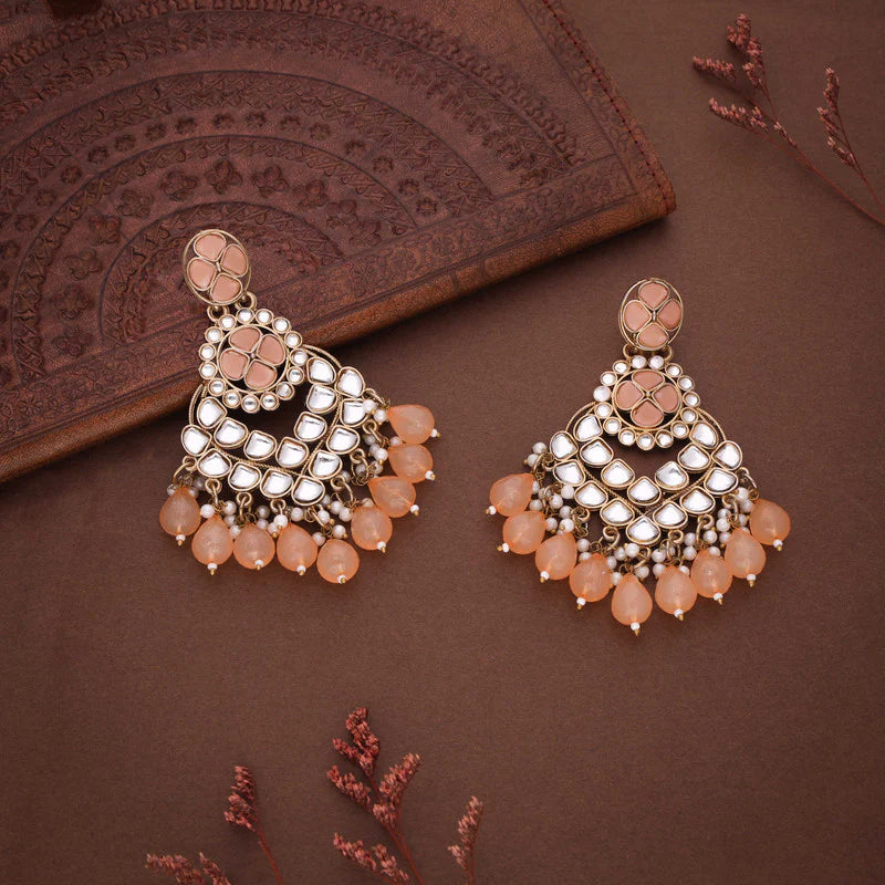 Tehzeeb Creation gold polish kundan yellow colour earrings THZ360