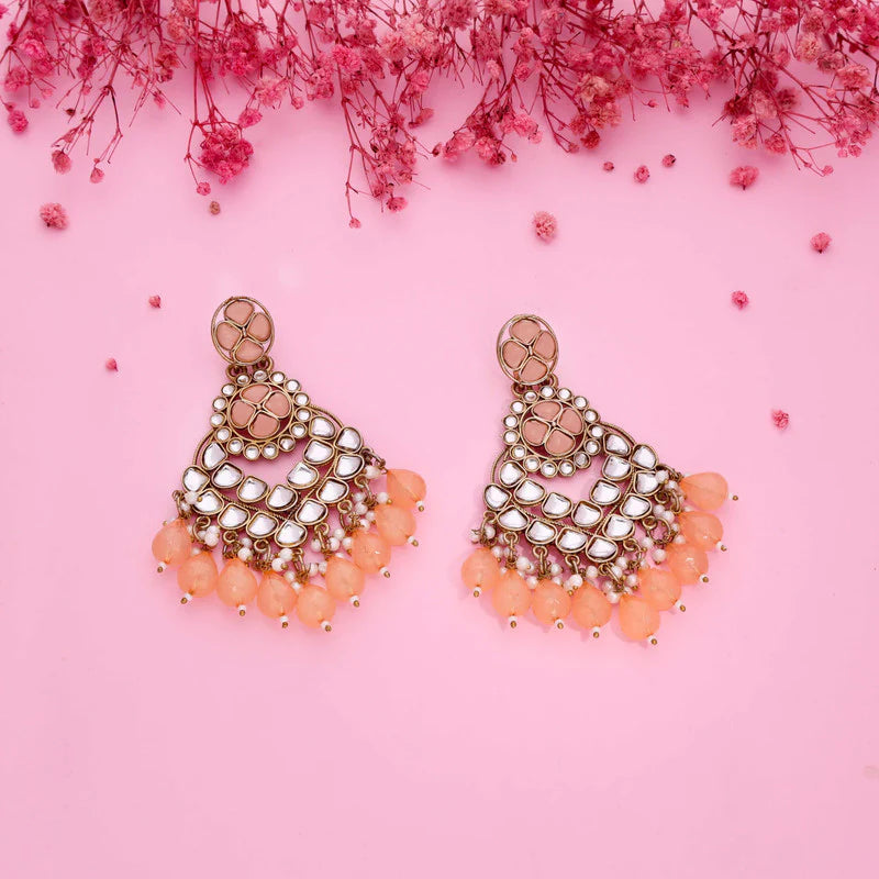 Tehzeeb Creation gold polish kundan yellow colour earrings THZ360