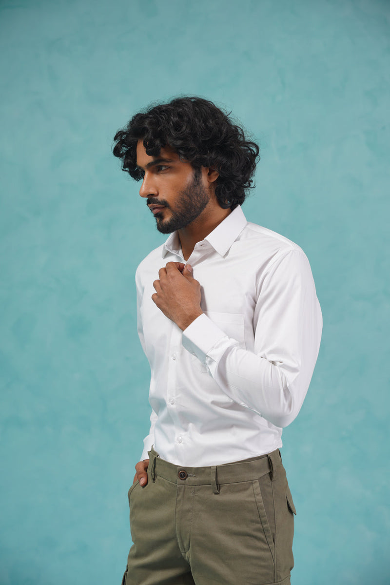 Indian Needle Men's Cotton Solid White Formal Shirt's