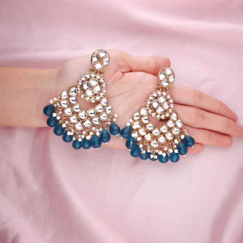 Tehzeeb Creation gold polish kundan sky blue colour earrings THZ361