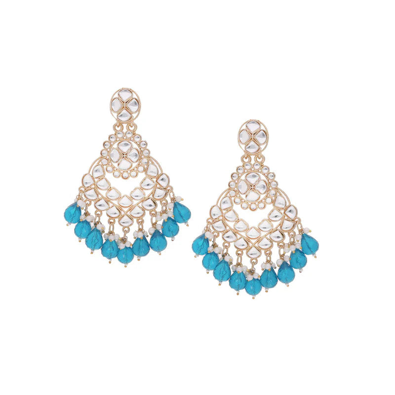 Tehzeeb Creation gold polish kundan sky blue colour earrings THZ361