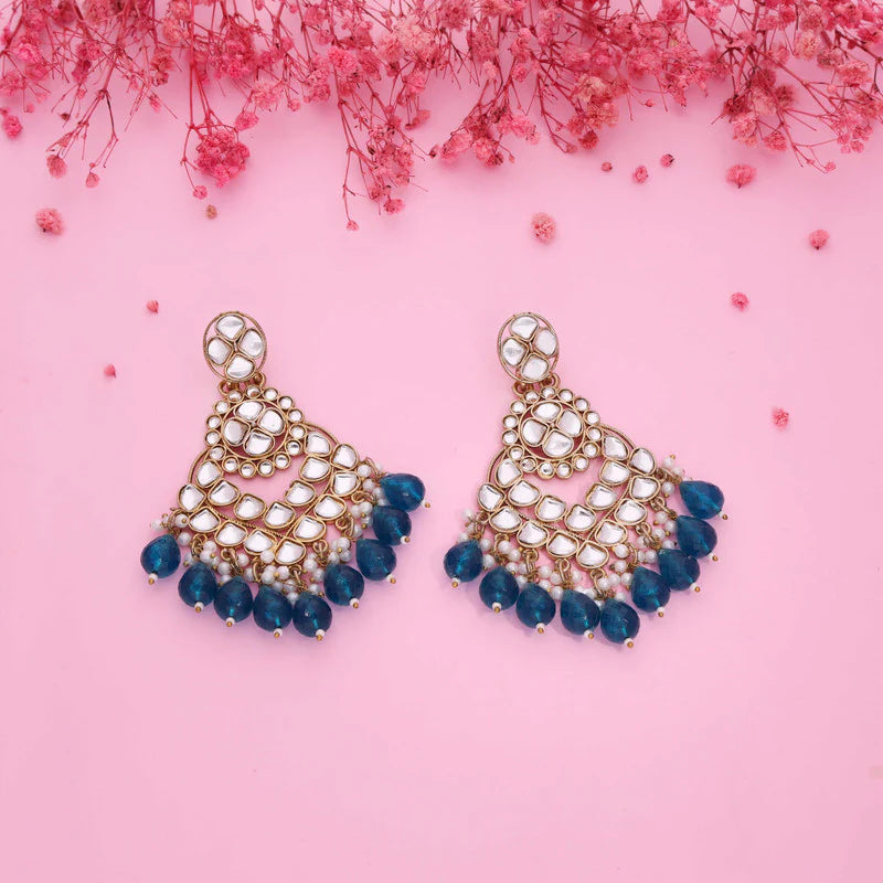 Tehzeeb Creation gold polish kundan sky blue colour earrings THZ361