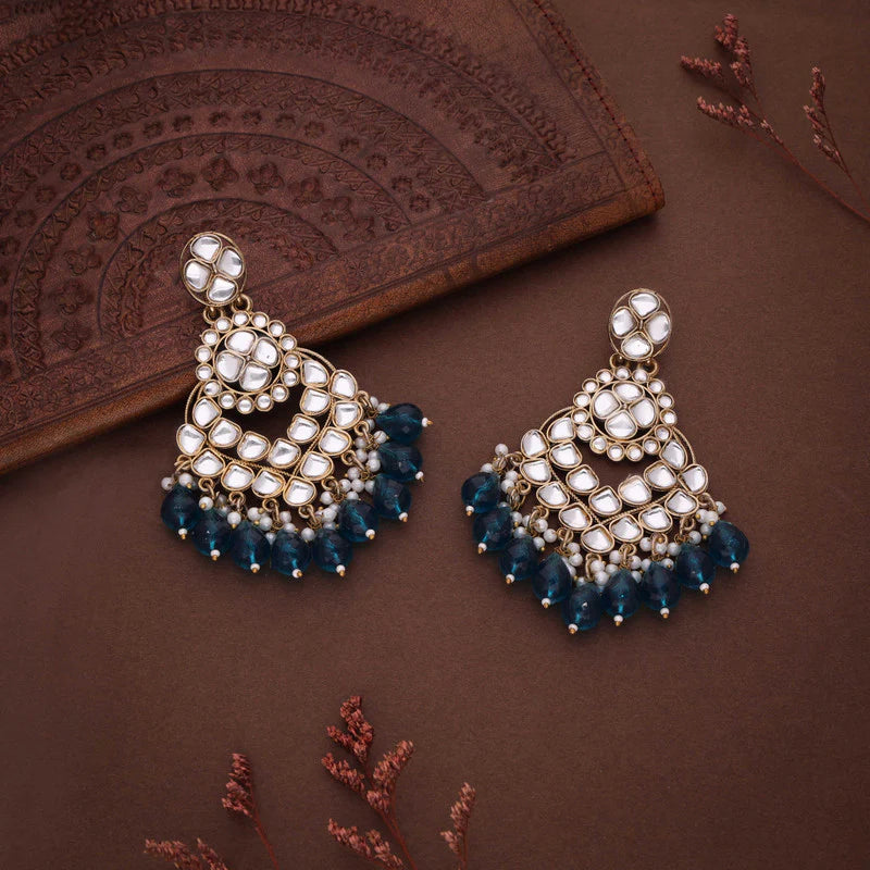 Tehzeeb Creation gold polish kundan sky blue colour earrings THZ361