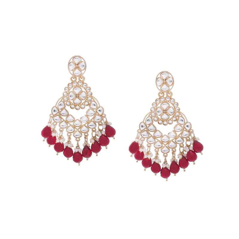 Tehzeeb Creation gold polish kundan maroon colour earrings THZ362