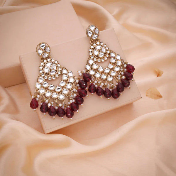 Tehzeeb Creation gold polish kundan maroon colour earrings THZ362