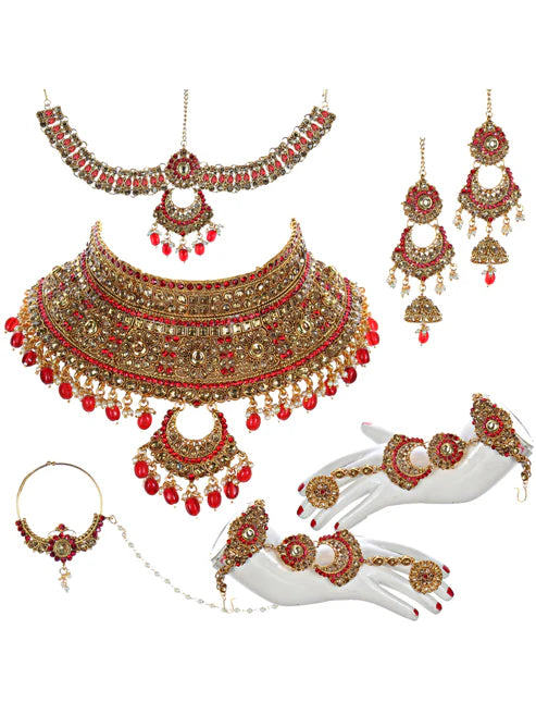 Tehzeeb Creation Traditional Stone Bridal Set 7 Pcs. For Girls & Women THZ399