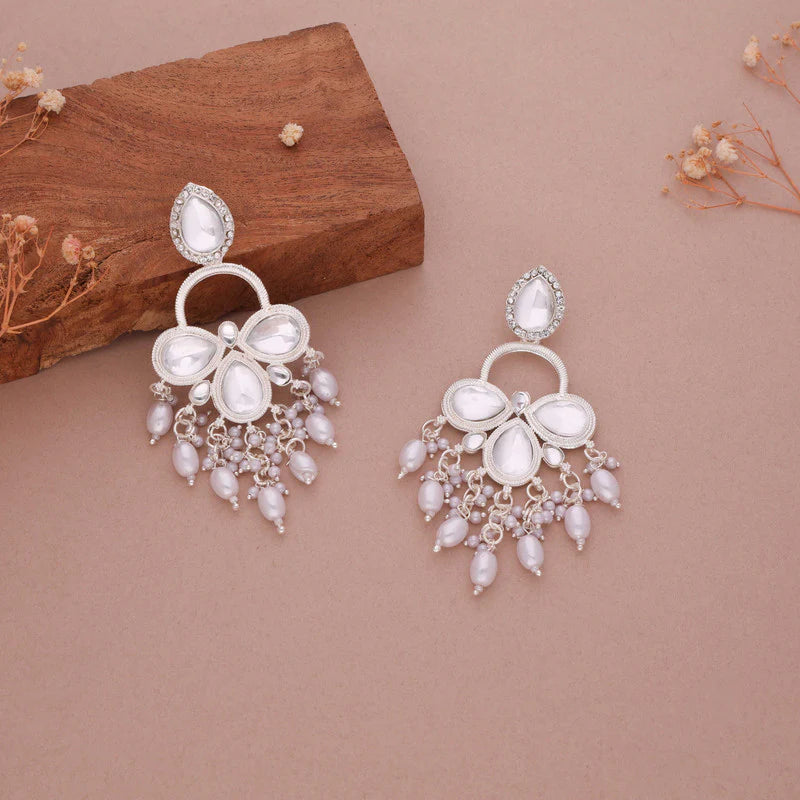 Tehzeeb Creation silver polish white colour earrings  THZ363