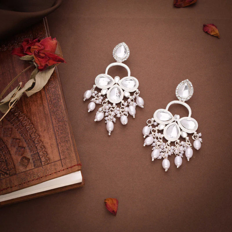 Tehzeeb Creation silver polish white colour earrings  THZ363
