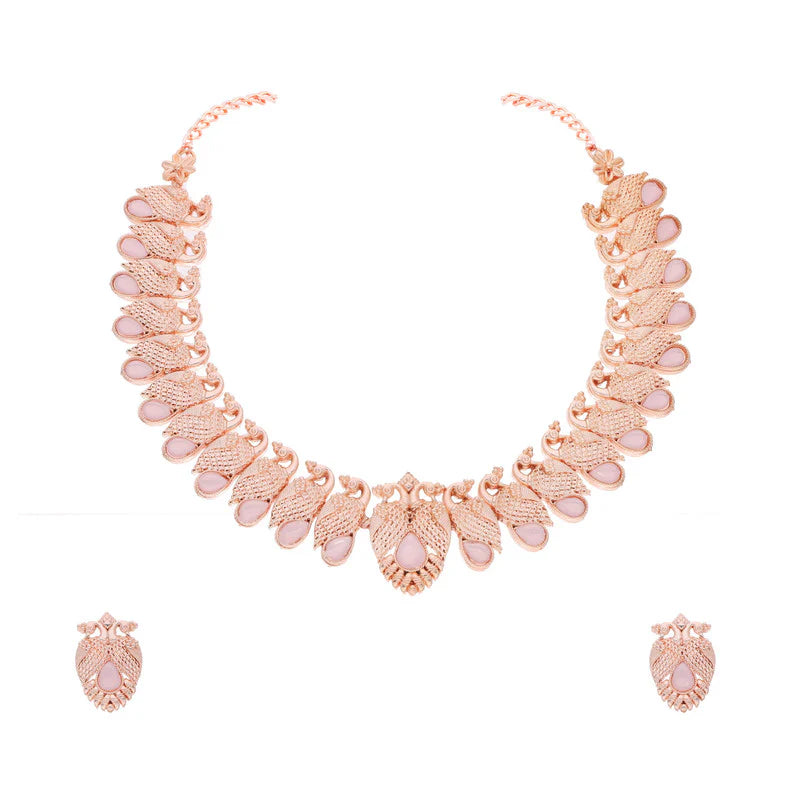 Tehzeeb Creation rose gold baby pink colour nacklace with pair of earrings THZ364