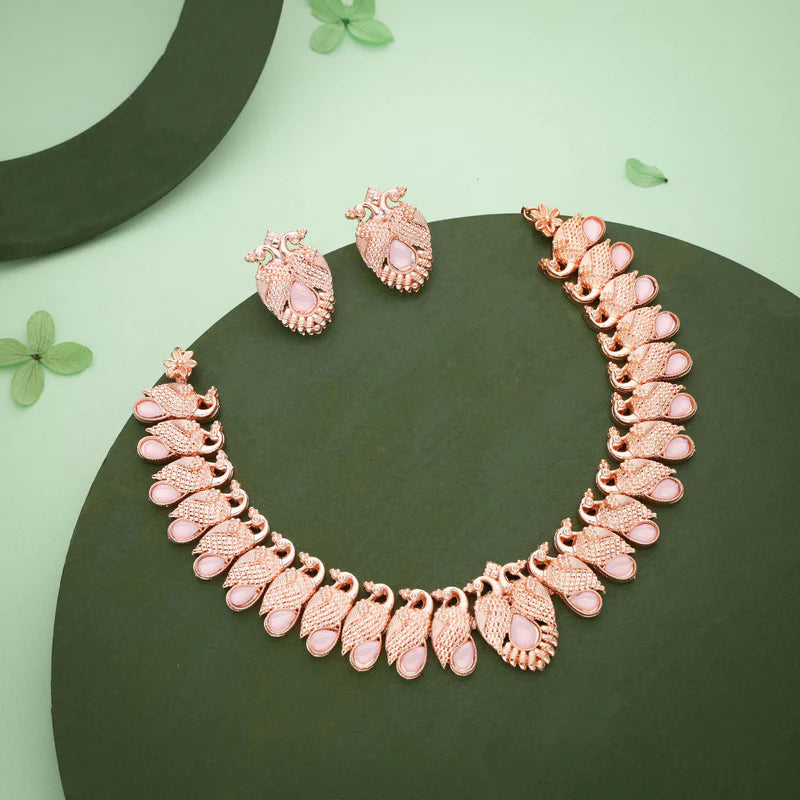 Tehzeeb Creation rose gold baby pink colour nacklace with pair of earrings THZ364