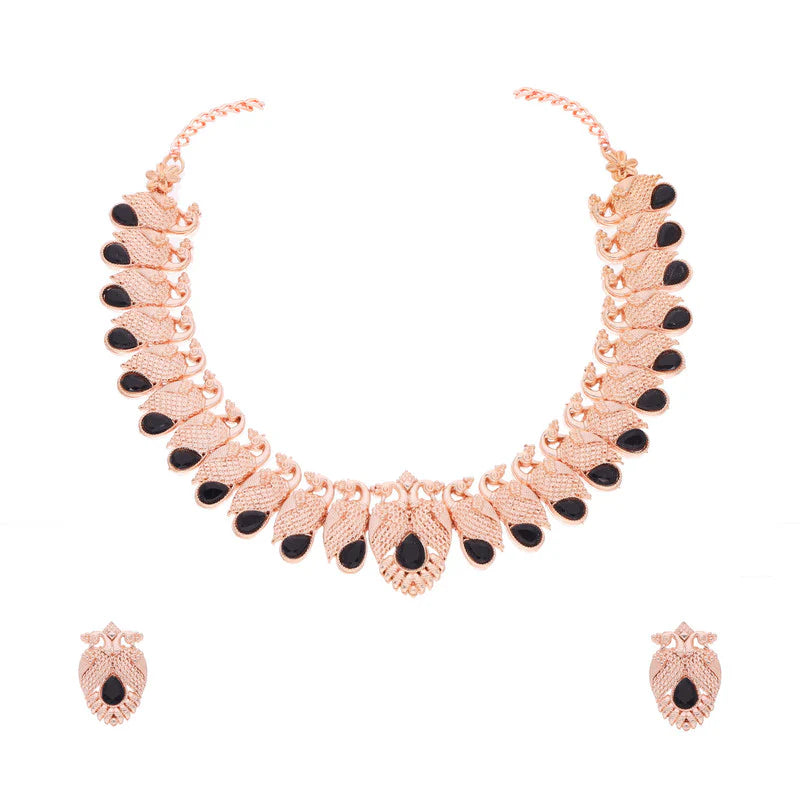 Tehzeeb Creation rose gold black colour nacklace with pair of earrings THZ365