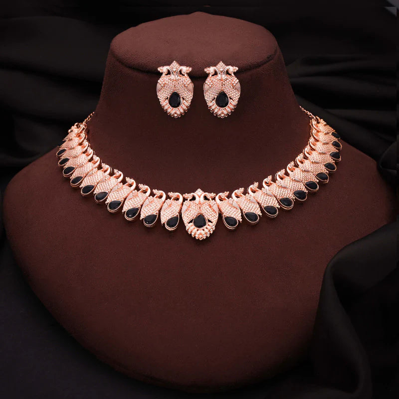 Tehzeeb Creation rose gold black colour nacklace with pair of earrings THZ365