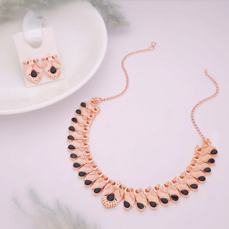 Tehzeeb Creation rose gold black colour nacklace with pair of earrings THZ365