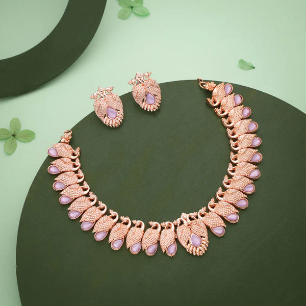 Tehzeeb Creation rose gold lavender colour nacklace with pair of earrings THZ366