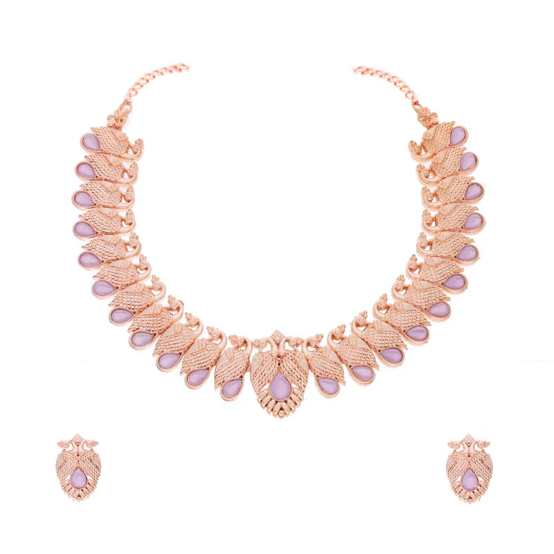 Tehzeeb Creation rose gold lavender colour nacklace with pair of earrings THZ366