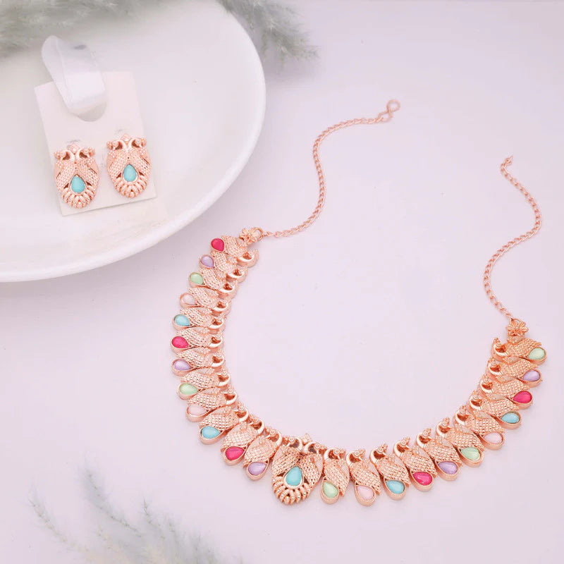 Tehzeeb Creation rose gold baby multy nacklace with pair of earrings THZ367