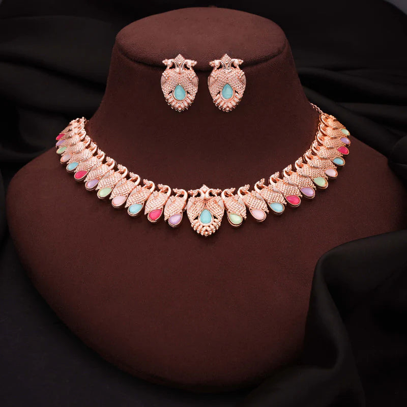 Tehzeeb Creation rose gold baby multy nacklace with pair of earrings THZ367
