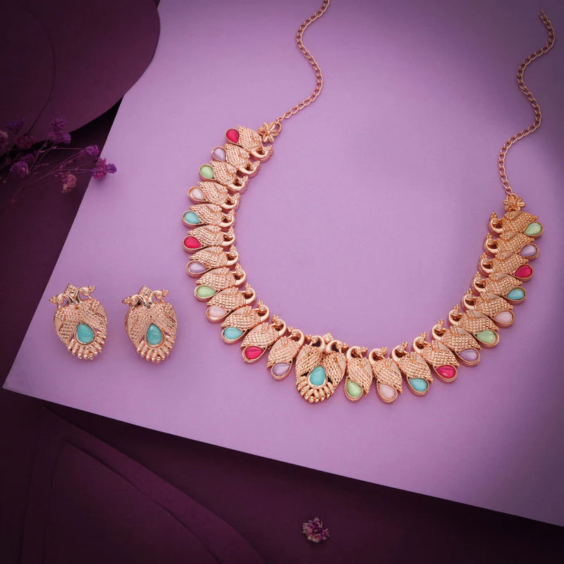 Tehzeeb Creation rose gold baby multy nacklace with pair of earrings THZ367