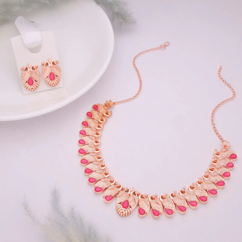 Tehzeeb Creation rose gold pink colour nacklace with pair of earrings THZ368