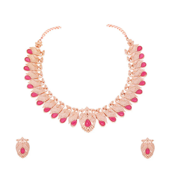 Tehzeeb Creation rose gold pink colour nacklace with pair of earrings THZ368