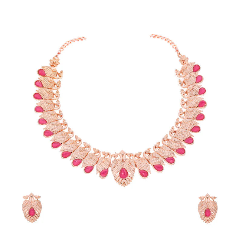 Tehzeeb Creation rose gold pink colour nacklace with pair of earrings THZ368