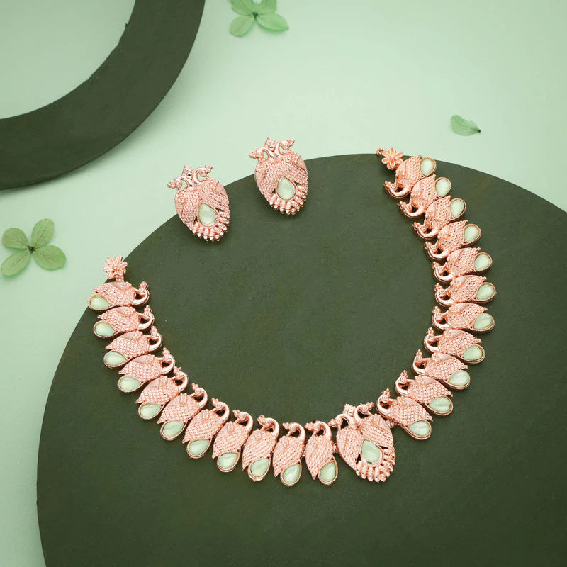 Tehzeeb Creation rose gold sea green colour nacklace with pair of earrings THZ369