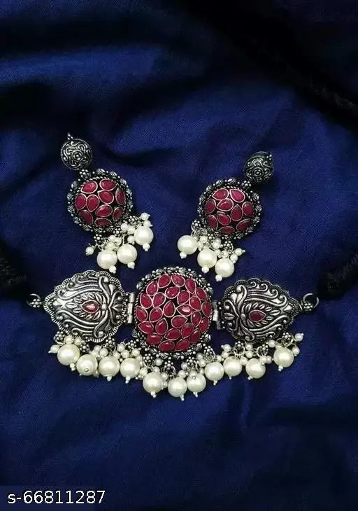 WOMENS MAROON COLOUR MINAKARI NACKLACE SET WITH WHITE PEARL   THZ036