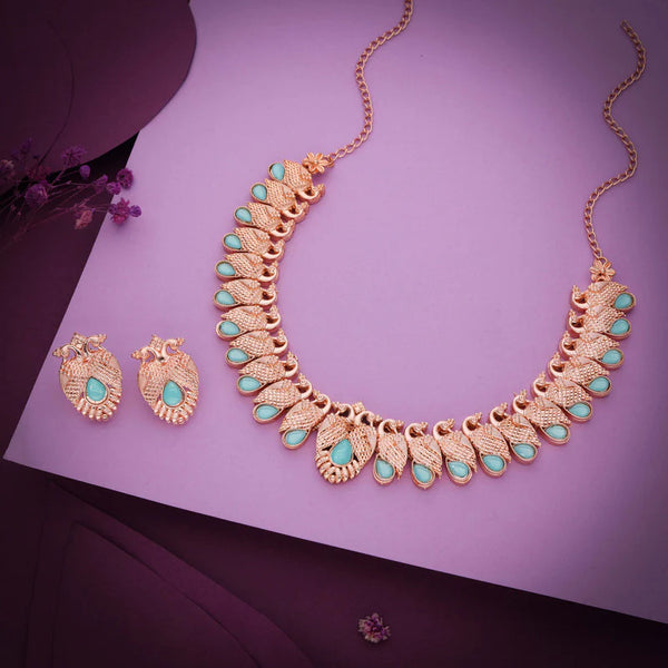 Tehzeeb Creation rose gold sky blue colour nacklace with pair of earrings THZ370
