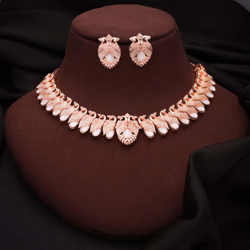 Tehzeeb Creation rose gold white colour nacklace with pair of earrings THZ371