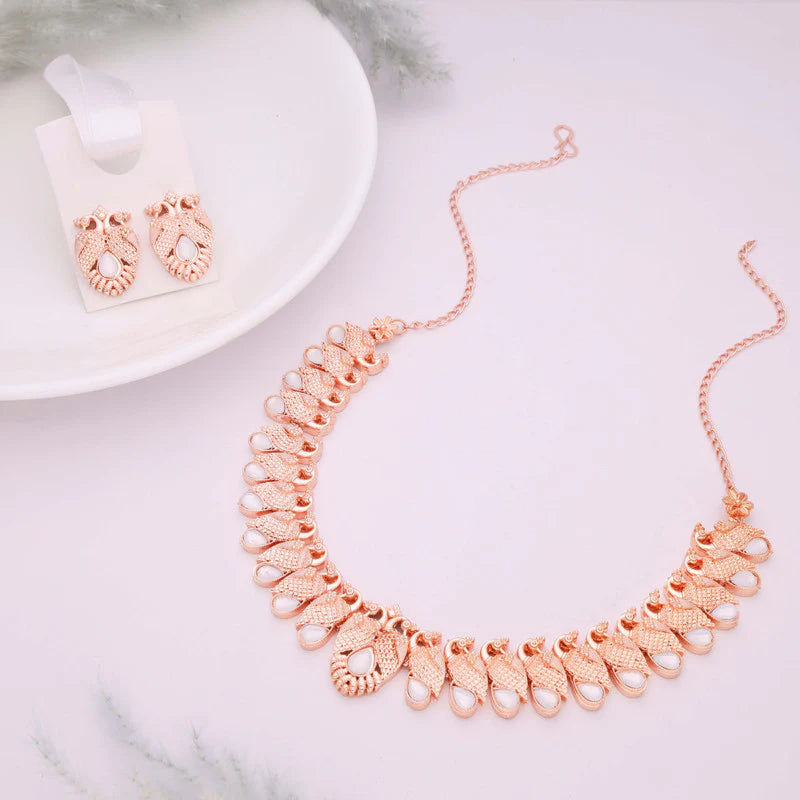 Tehzeeb Creation rose gold white colour nacklace with pair of earrings THZ371