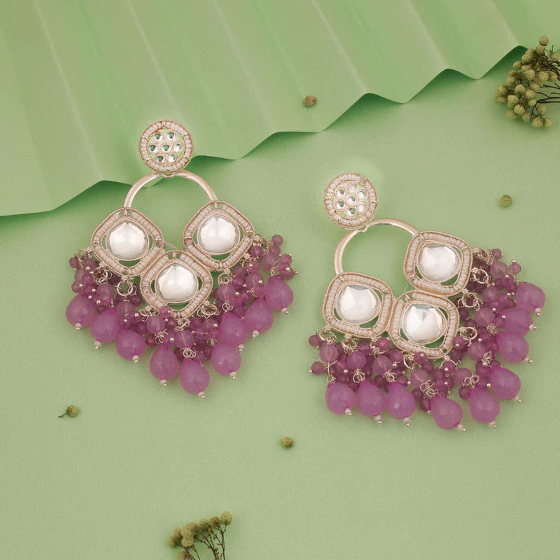 Tehzeeb Creation gold polish lavender colour earrings THZ373