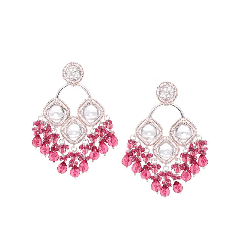 Tehzeeb Creation gold polish rani pink colour earrings THZ376