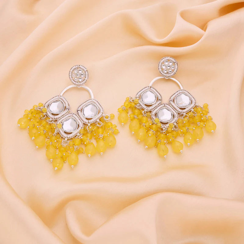 Tehzeeb Creation gold polish yellow colour earrings THZ380