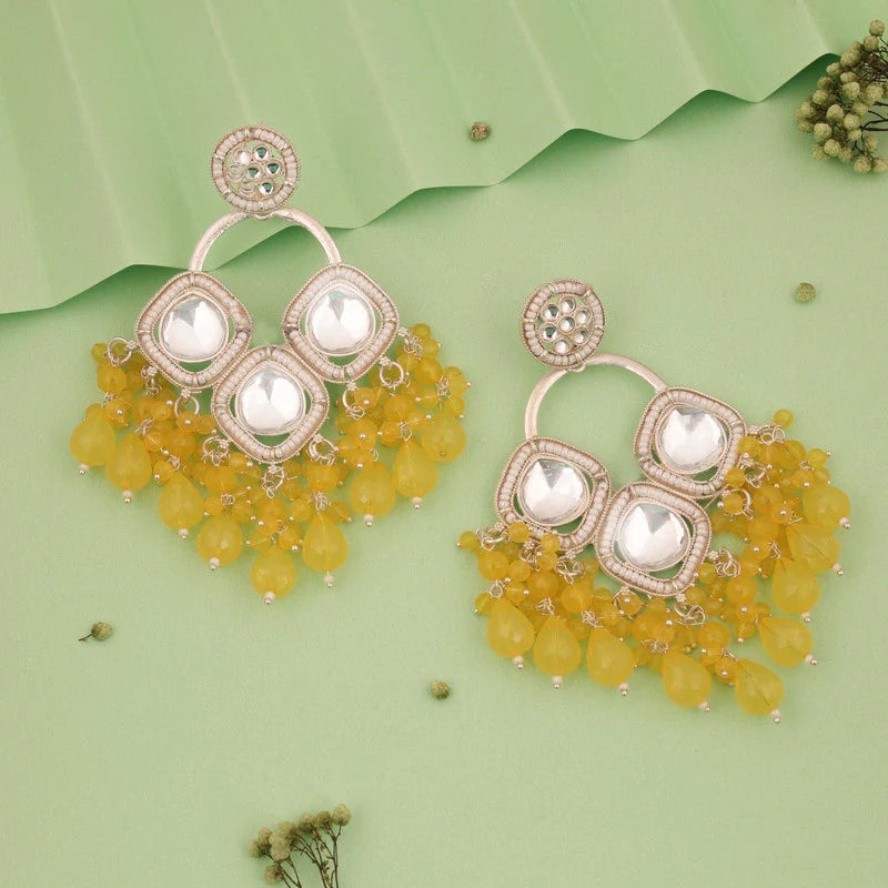 Tehzeeb Creation gold polish yellow colour earrings THZ380