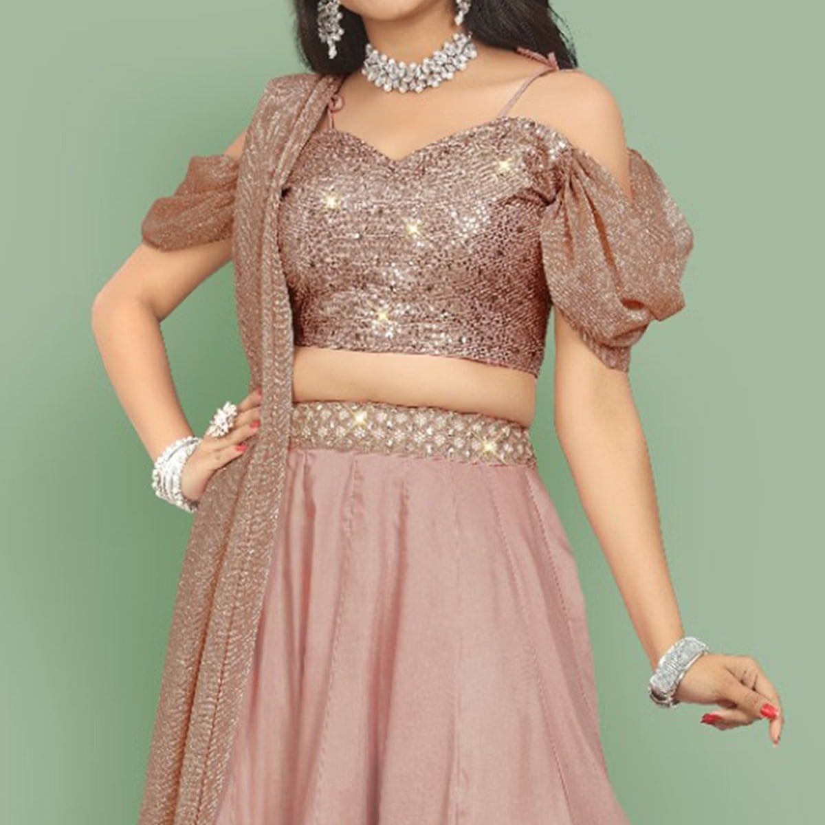 Aastha fashion Baby Pink Foux Georgette lehanga blouse Embroidery Work