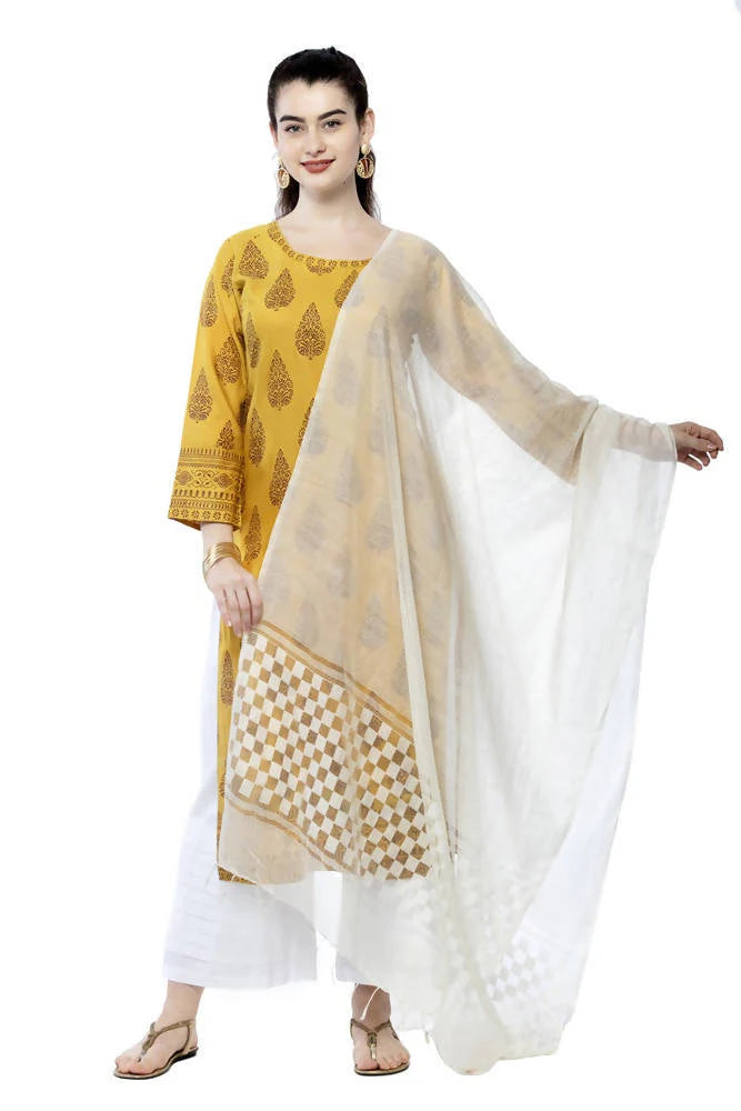 Mominos Fashion Off White Buta Cut Dupatta