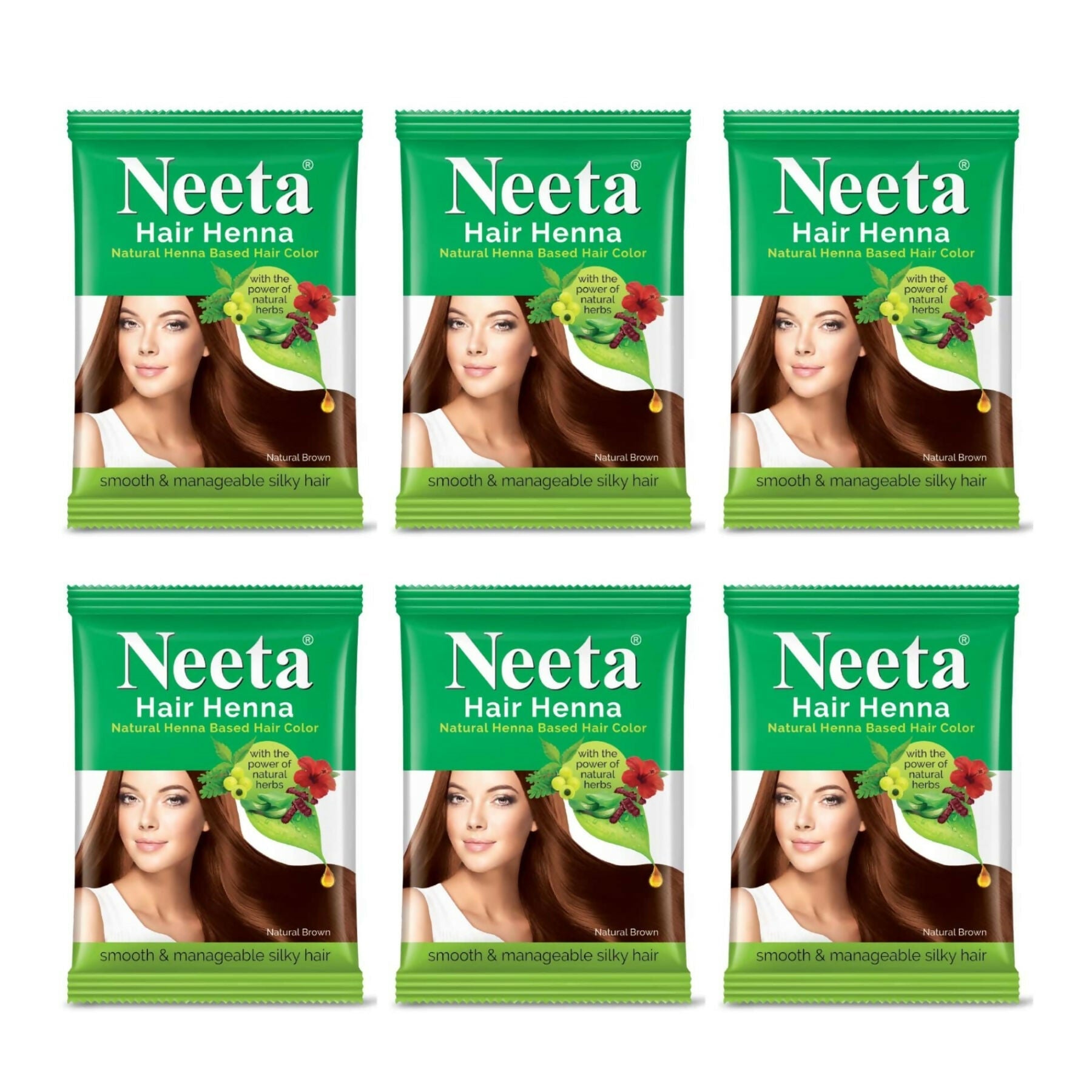 Neeta Henna Powder for Hair, Henna-Based Hair Color Natural Brown (Pack of 6)
