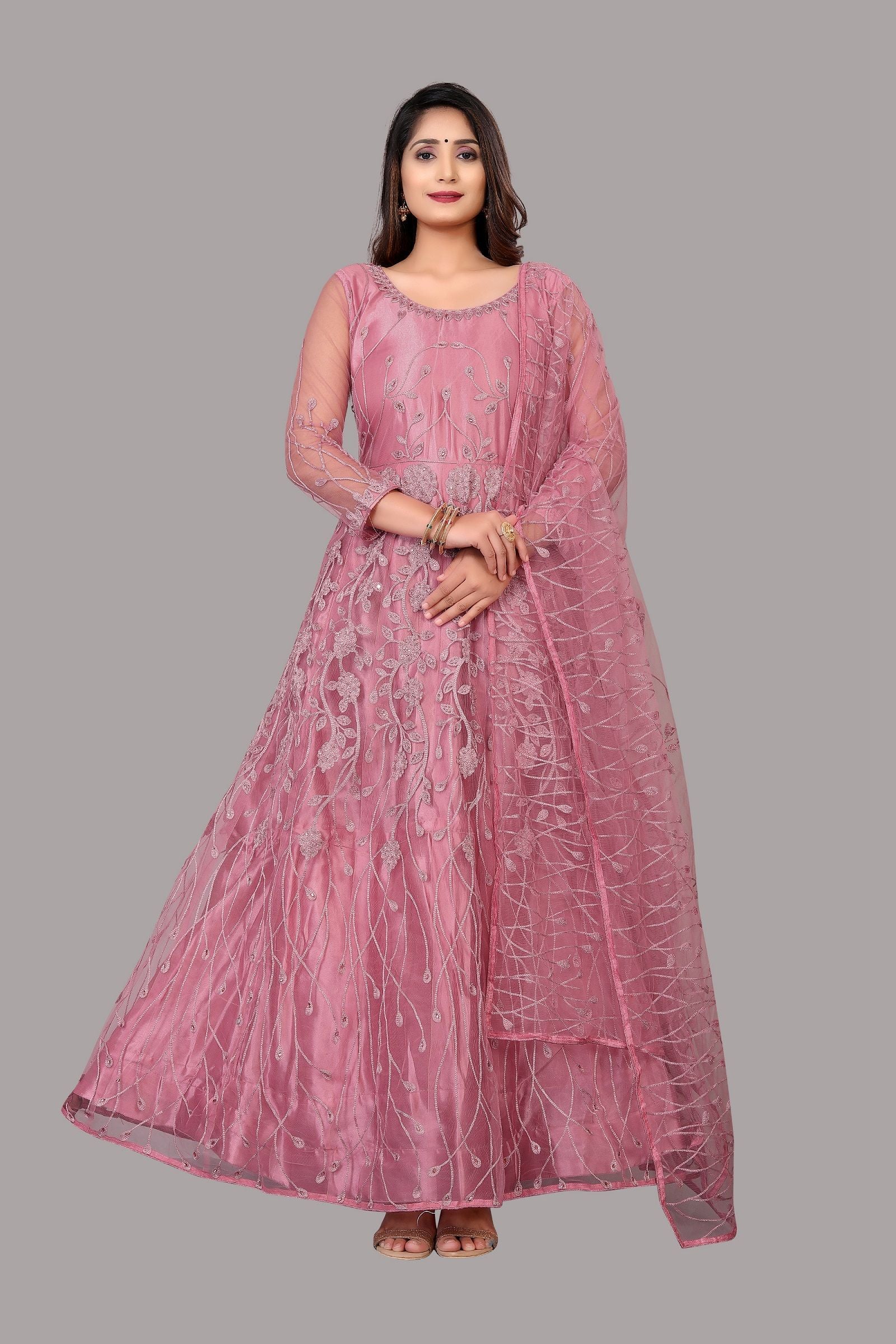 Aastha Dusty Dupatta with Net top fabric Crepe Bottom fabric