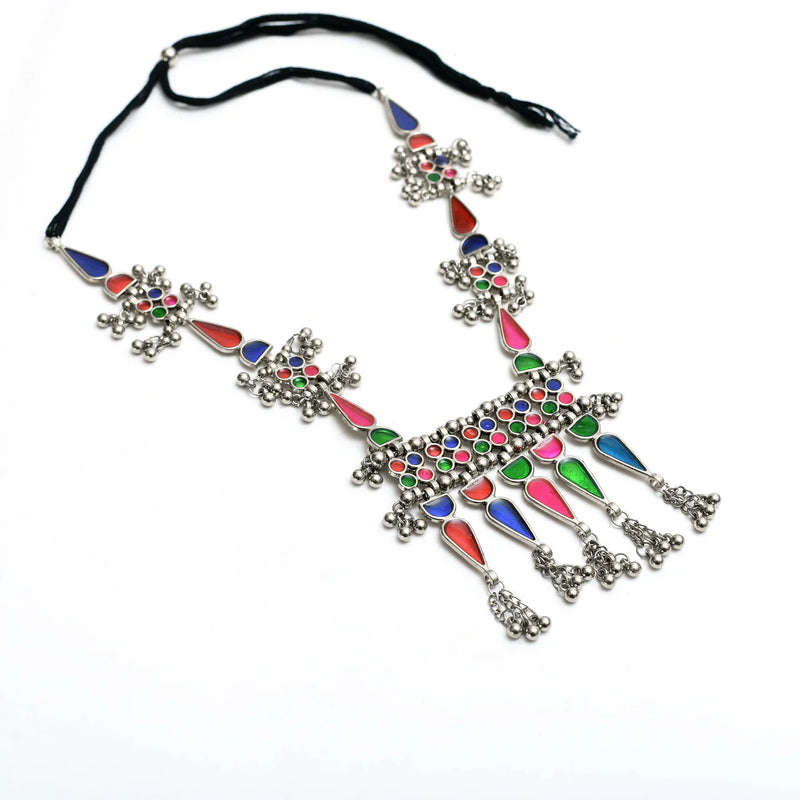 WOMENS MULTY COLOUR MINAKARI OXIDISED NACKLACE SET