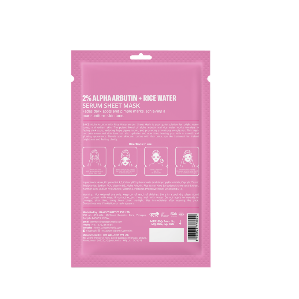 Bake 2% Alpha Arbutin + Rice Water Serum Sheet Mask